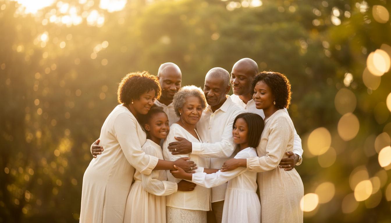 Family together in golden sunlight